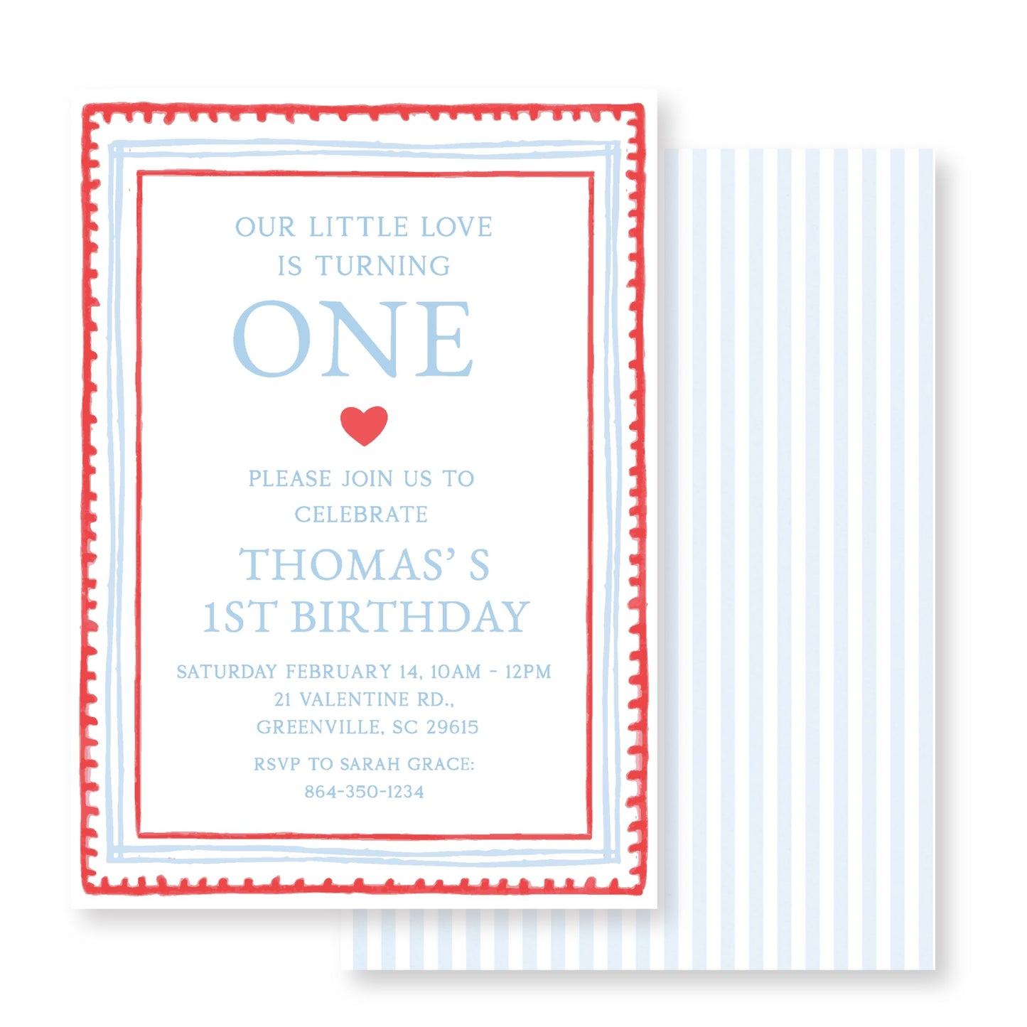 Blue and Red Valentine Invitation (First Birthday)