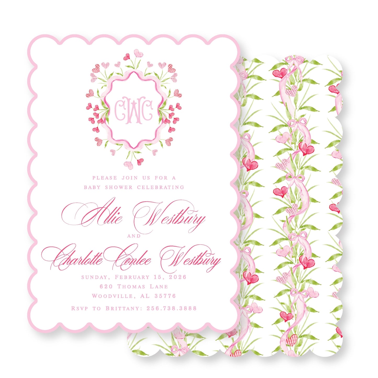 Floral Valentine Baby Shower Invite- scalloped