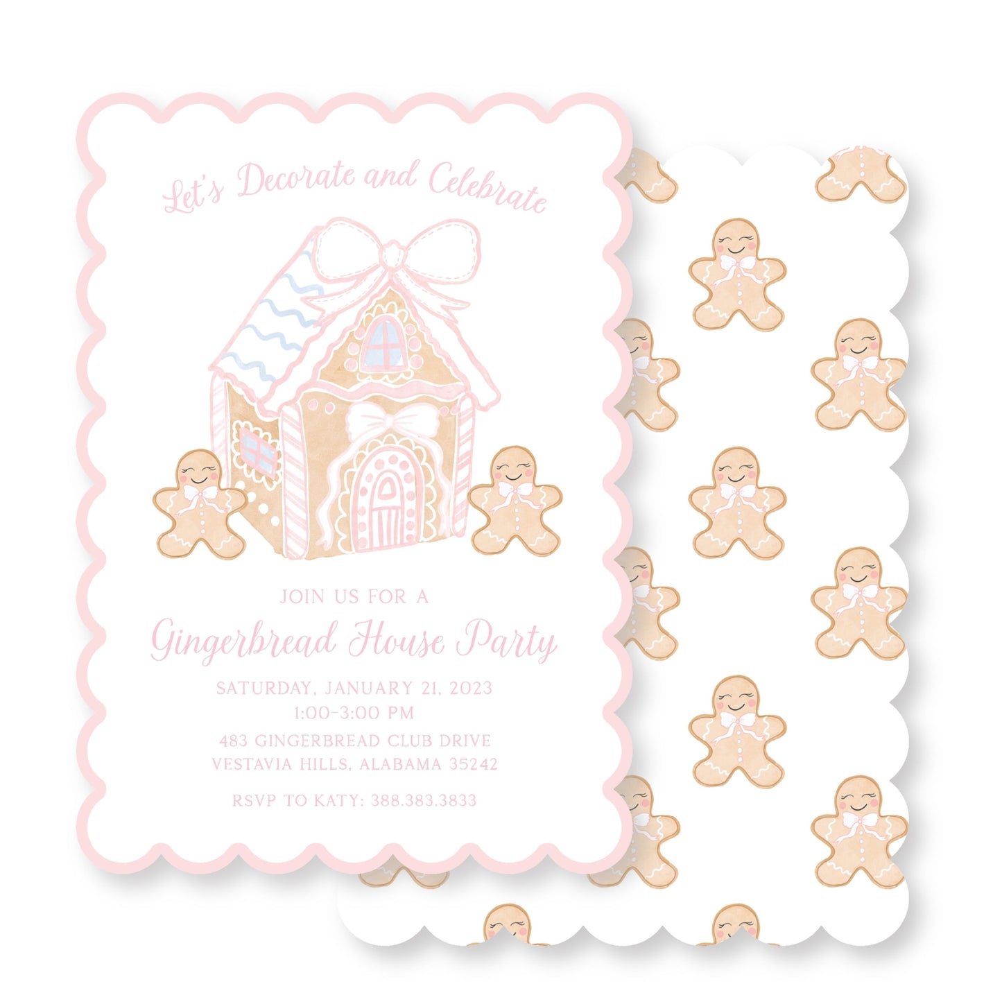 Gingerbread Party Invitations Pink