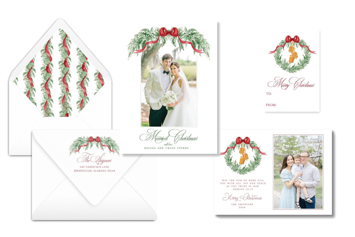 Red Bells and Bow-Horizontal Christmas Card Photo