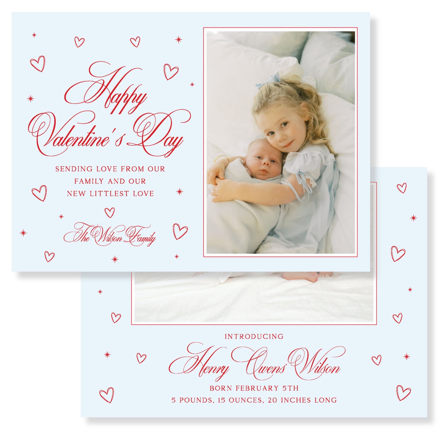 Little Love Blue – Valentine Baby Announcement Card