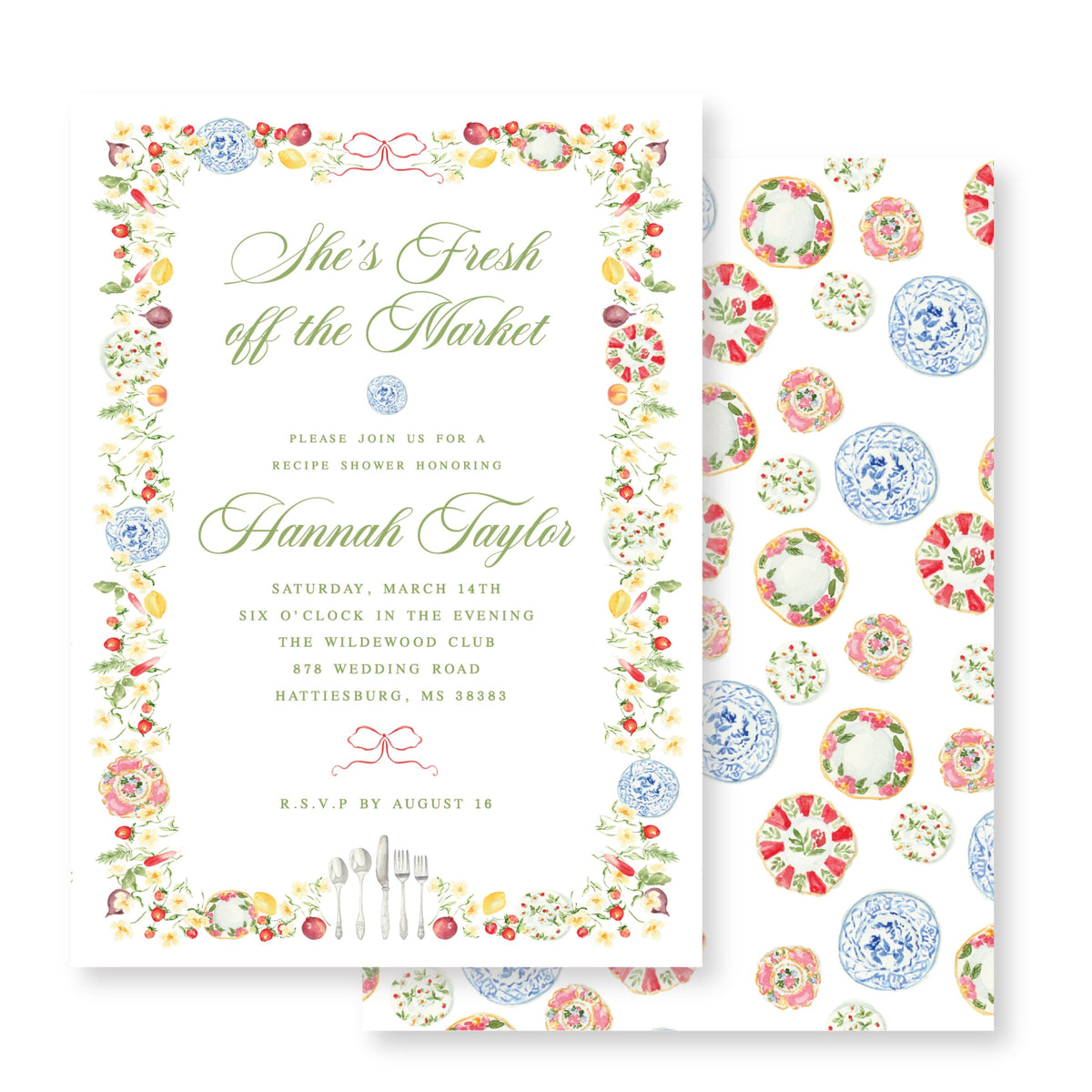 Fresh Off the Market | Garden Party Recipe Bridal Shower Invitation