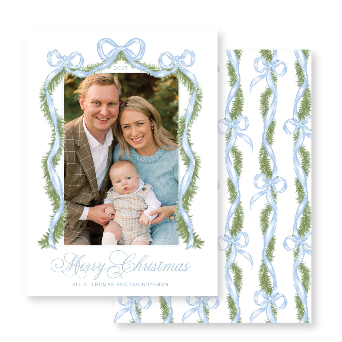 Festive Blue Garland Christmas Card Photo