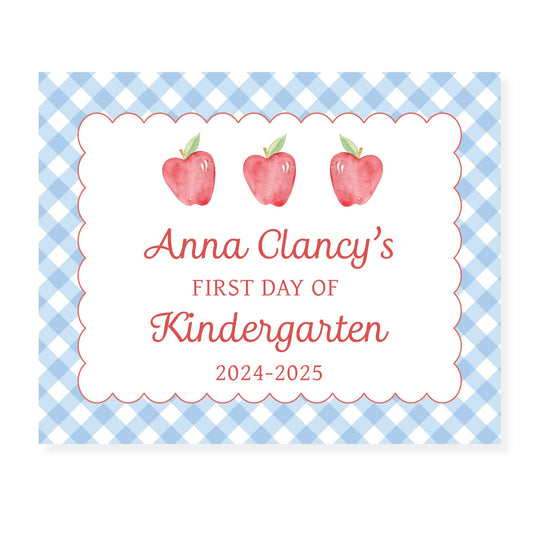 Scalloped Apple Blue gingham