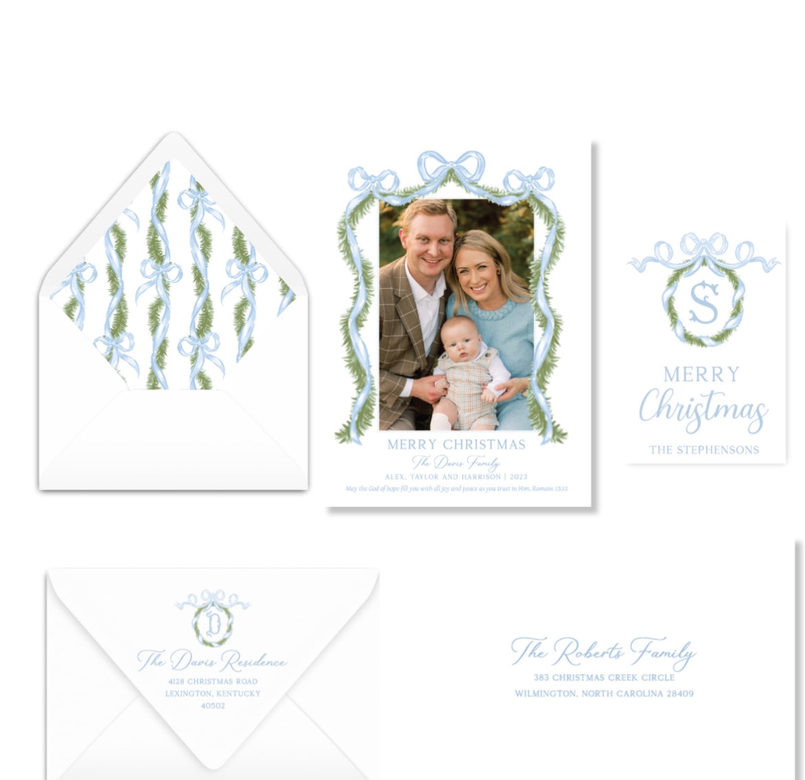 Festive Blue Garland Christmas Card