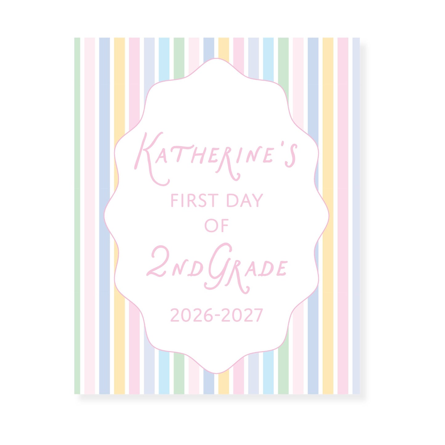 Personalized First Day of School Sign | Pastel Stripe School Photo Prop