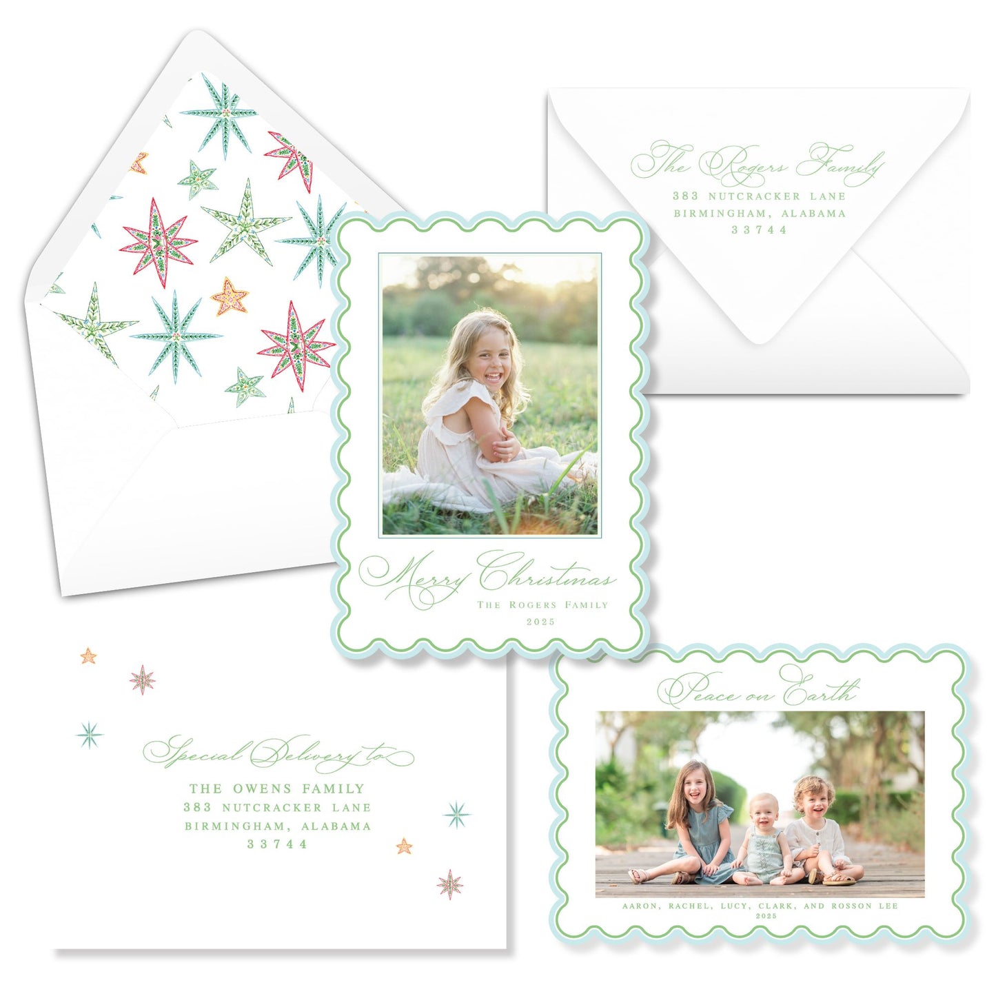 Star Scalloped Christmas Card Horizontal