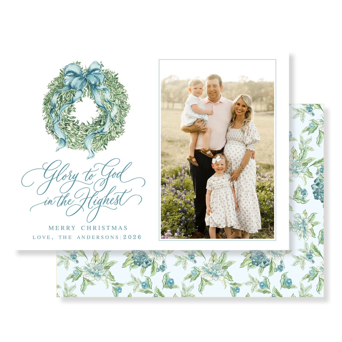 Botanical Wreath Christmas Card (Horizontal)