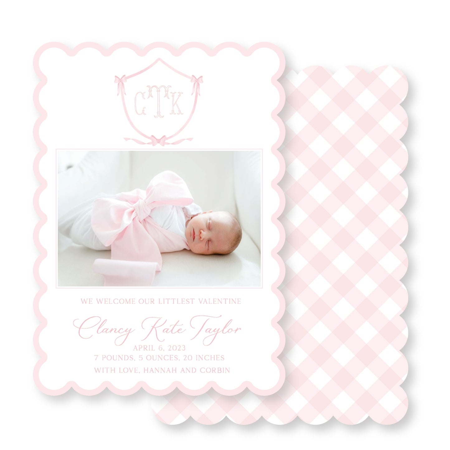 Scalloped Pink Baby Announcement Card Valentine