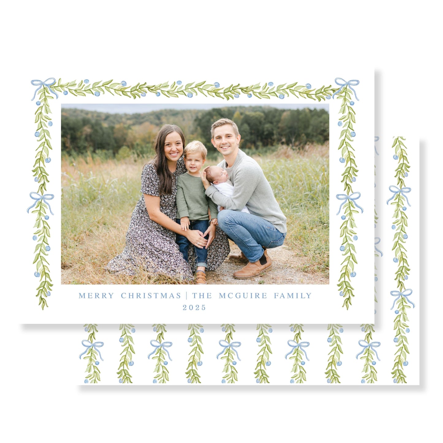 Classic Blue & Holly Card Horizontal