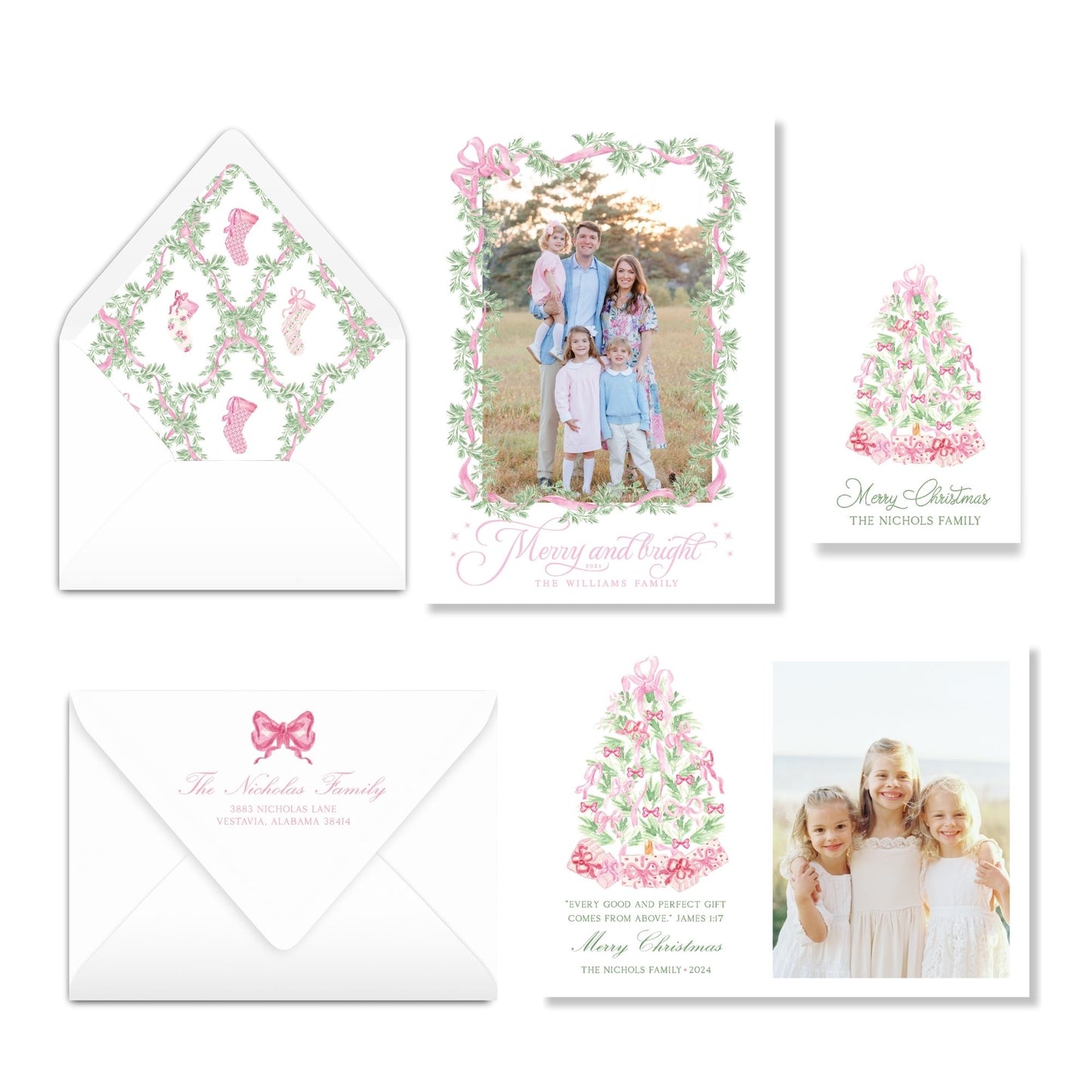 Pretty Pink Garland Christmas Card Photo