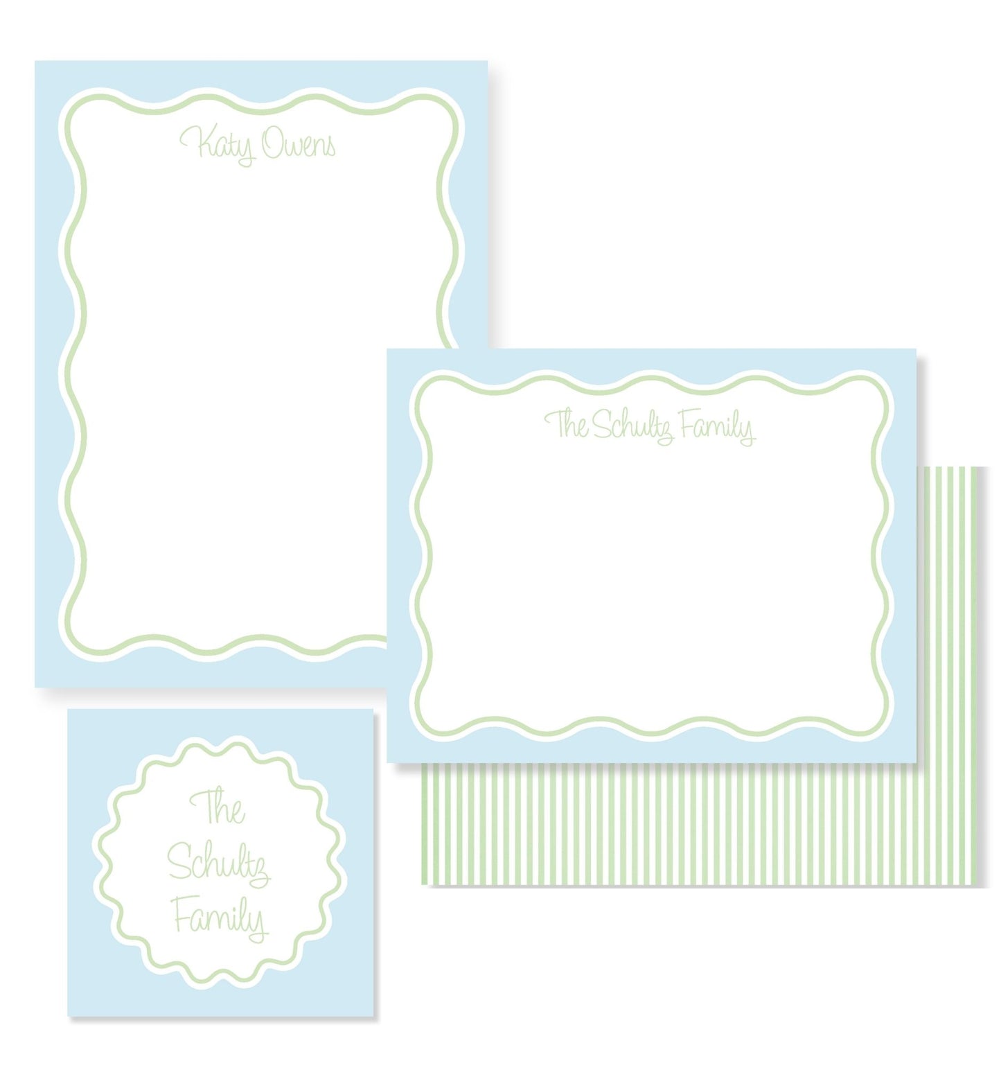 Blue & Green Wavy Stripe Stationery Set
