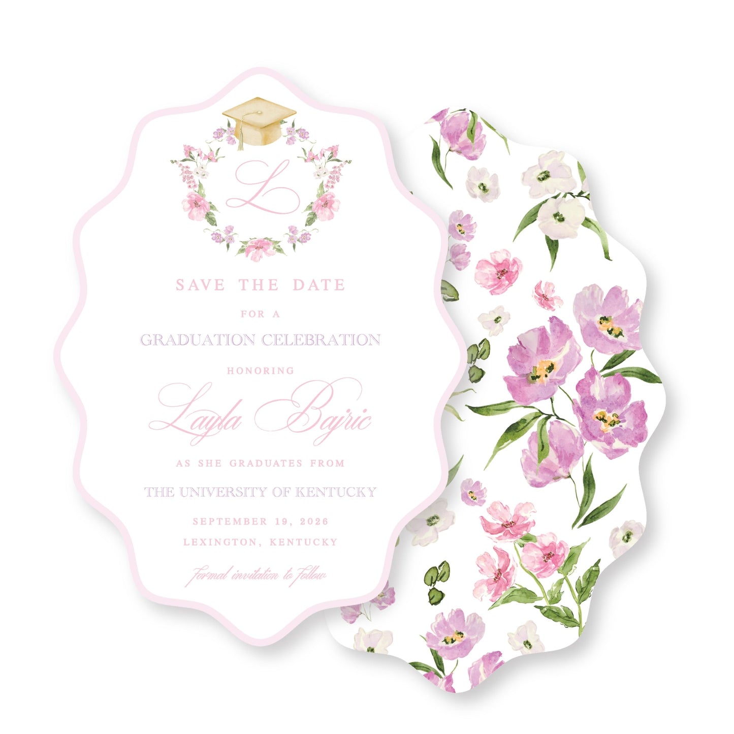 Floral Grad Invite Wavy Oval
