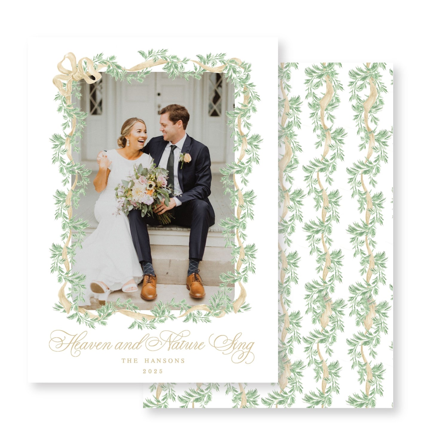 Golden Noel Garland Christmas Card Photo