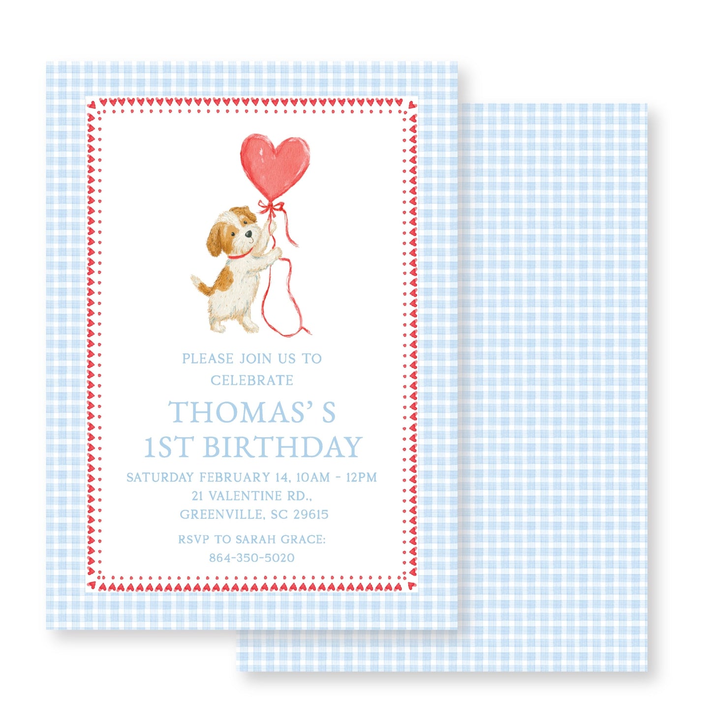 Blue and Red Valentine Puppy Invitation