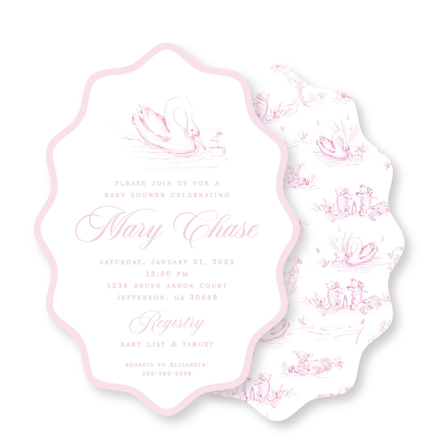 Wavy Oval Baby Shower Pink Invitation