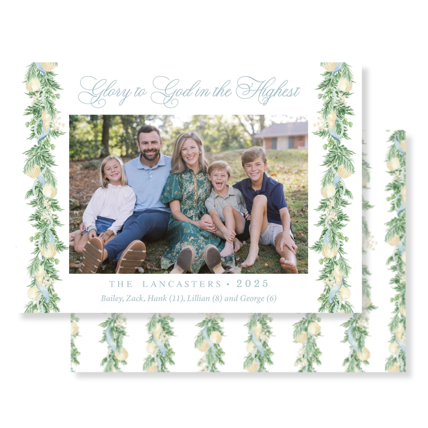 Eucalyptus Blue Christmas Garland Photo Card