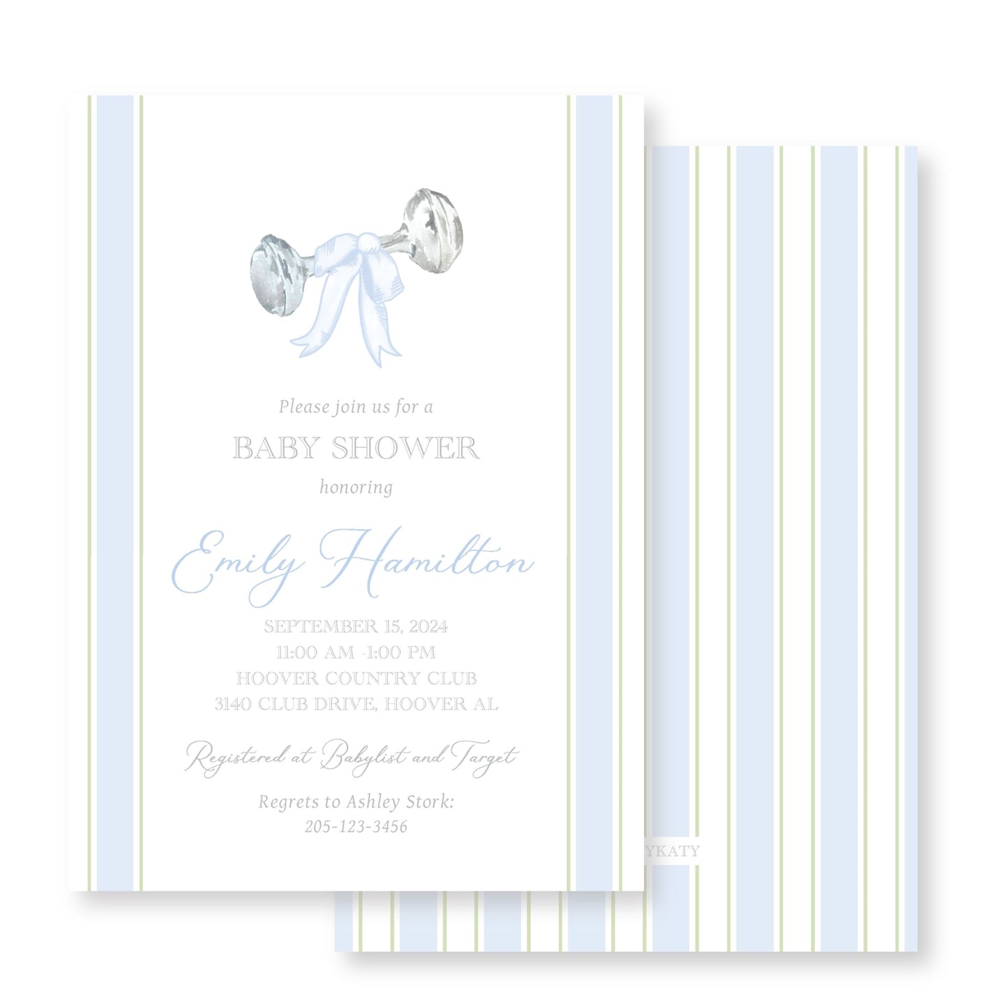 Blue Rattle Baby Shower Invitation