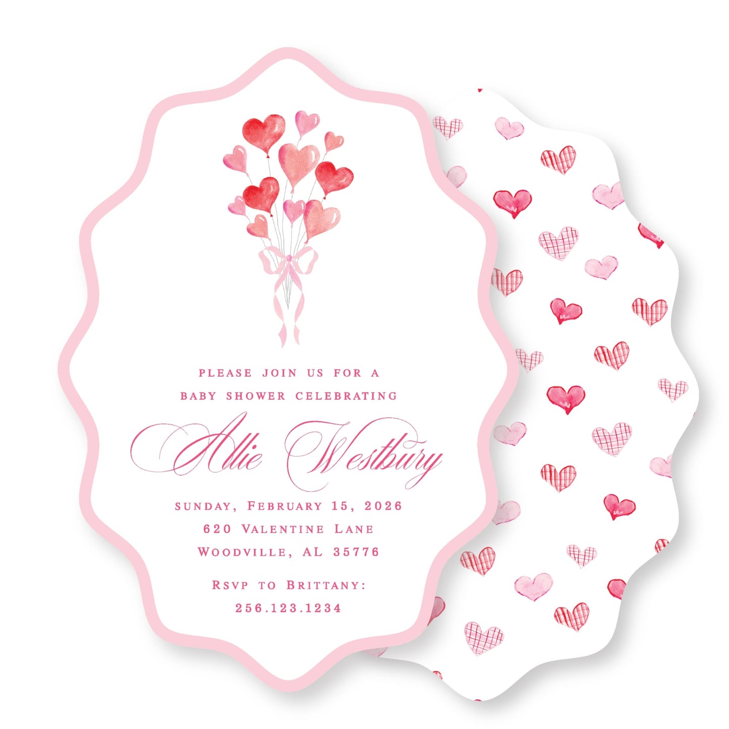 Wavy Oval Valentine Balloon Baby Shower Invite