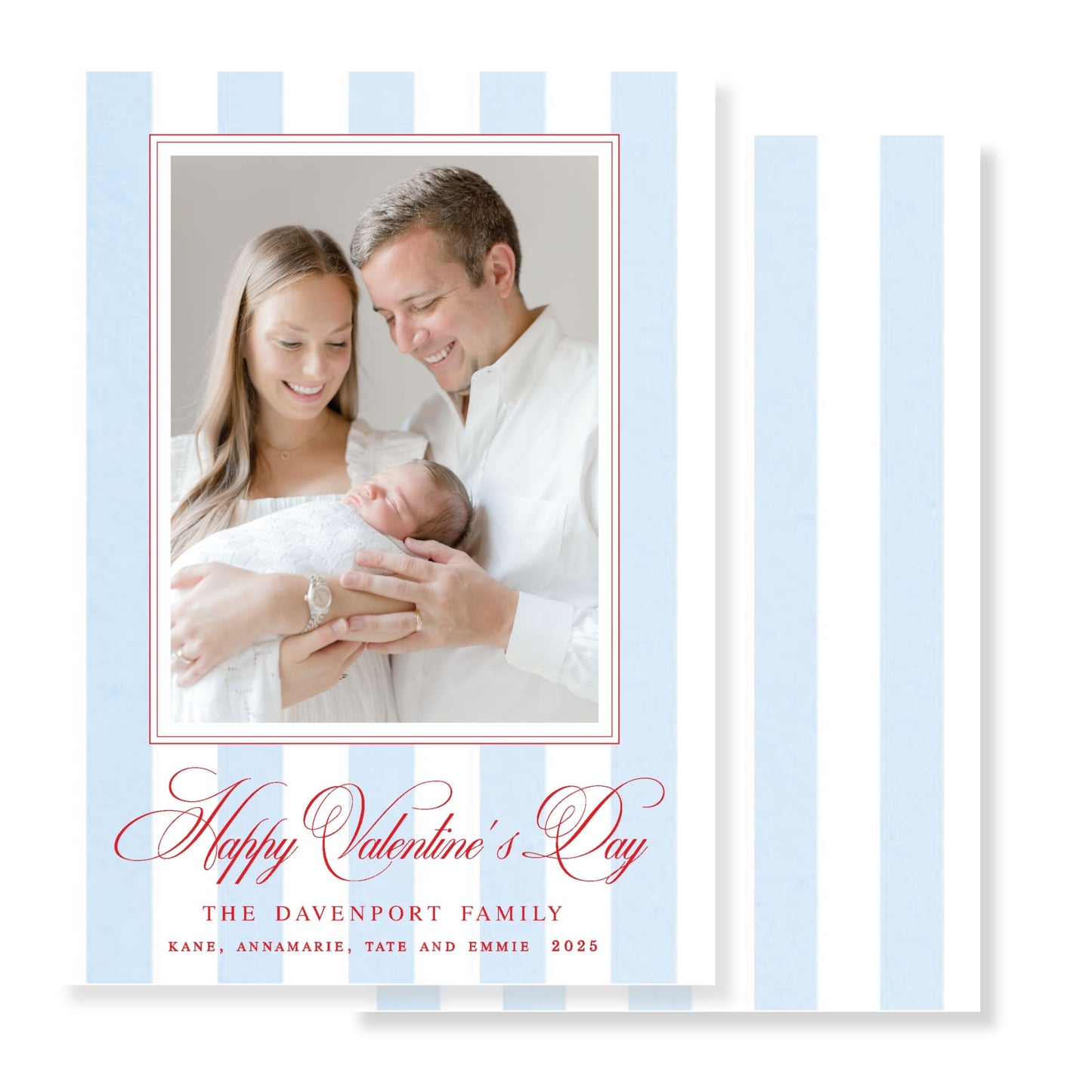 Blue Striped Valentine Baby Announcement