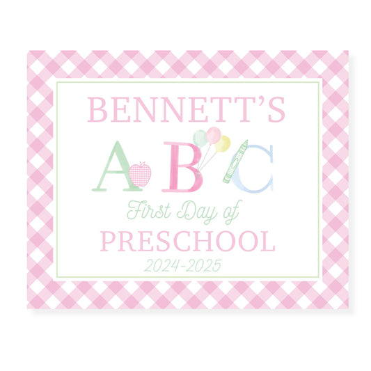 Pink ABC First and Last Day School Sign