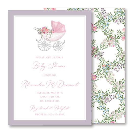 Floral Baby Carriage Shower Invitation
