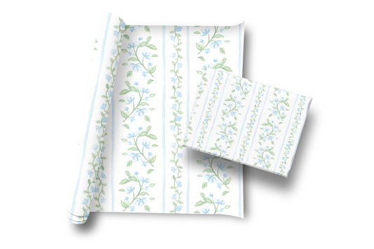Blue Floral Stripe Wrapping Paper