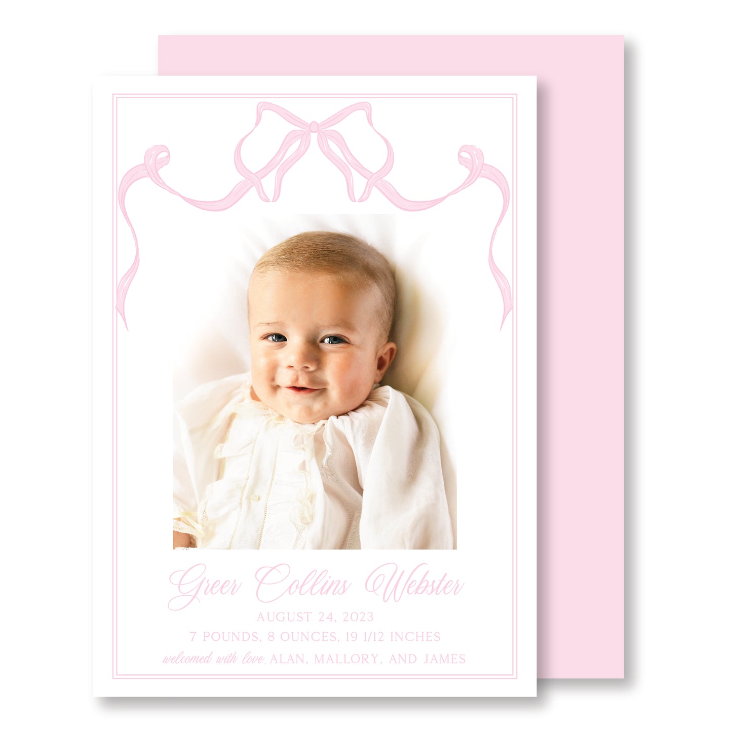 Pink Bow Baby Announcement