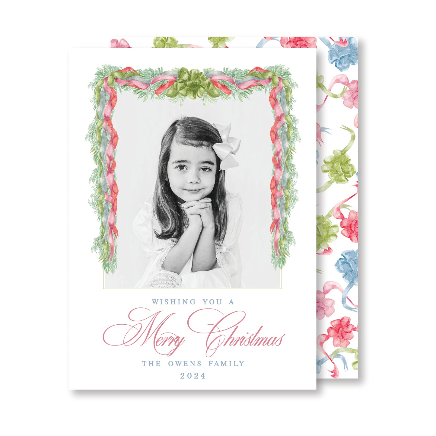 Radiant Ribbon Christmas- Vertical Christmas Card Photo