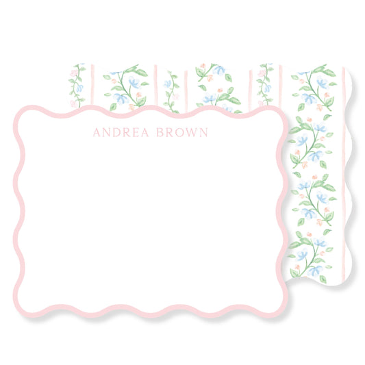 Pink Floral Stripe Wavy Stationery
