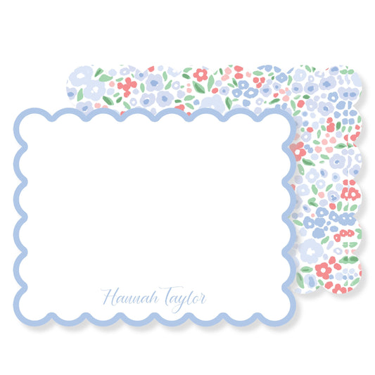 Scalloped Ditsy Floral Stationery in Red, Blue & Purple