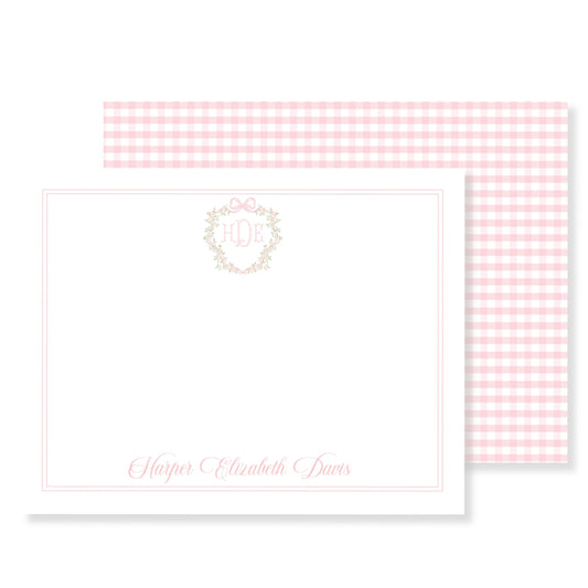 Pink Gingham Monogram Stationery