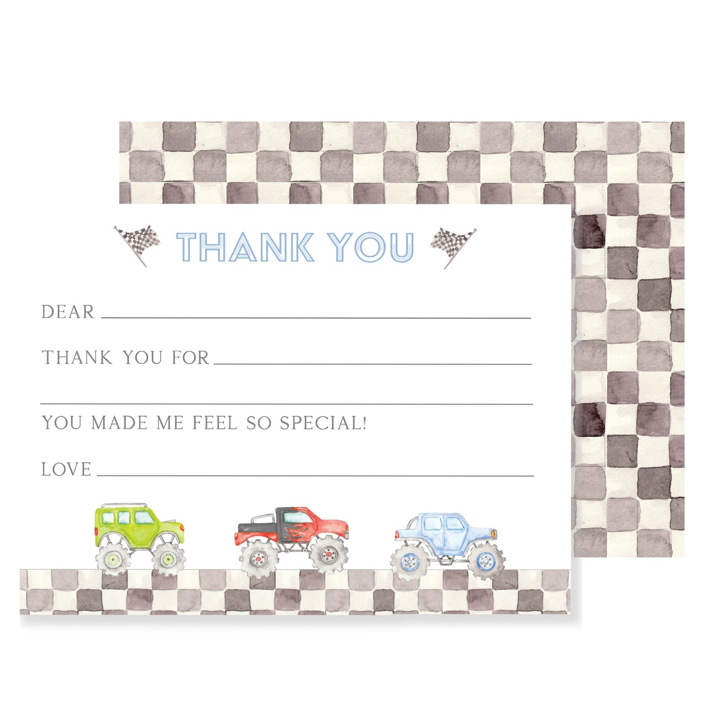 Monster Truck Fill in Blank Thank You Notes
