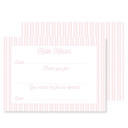 Pink Ticking Stripe Fill in Blank Thank You Notes