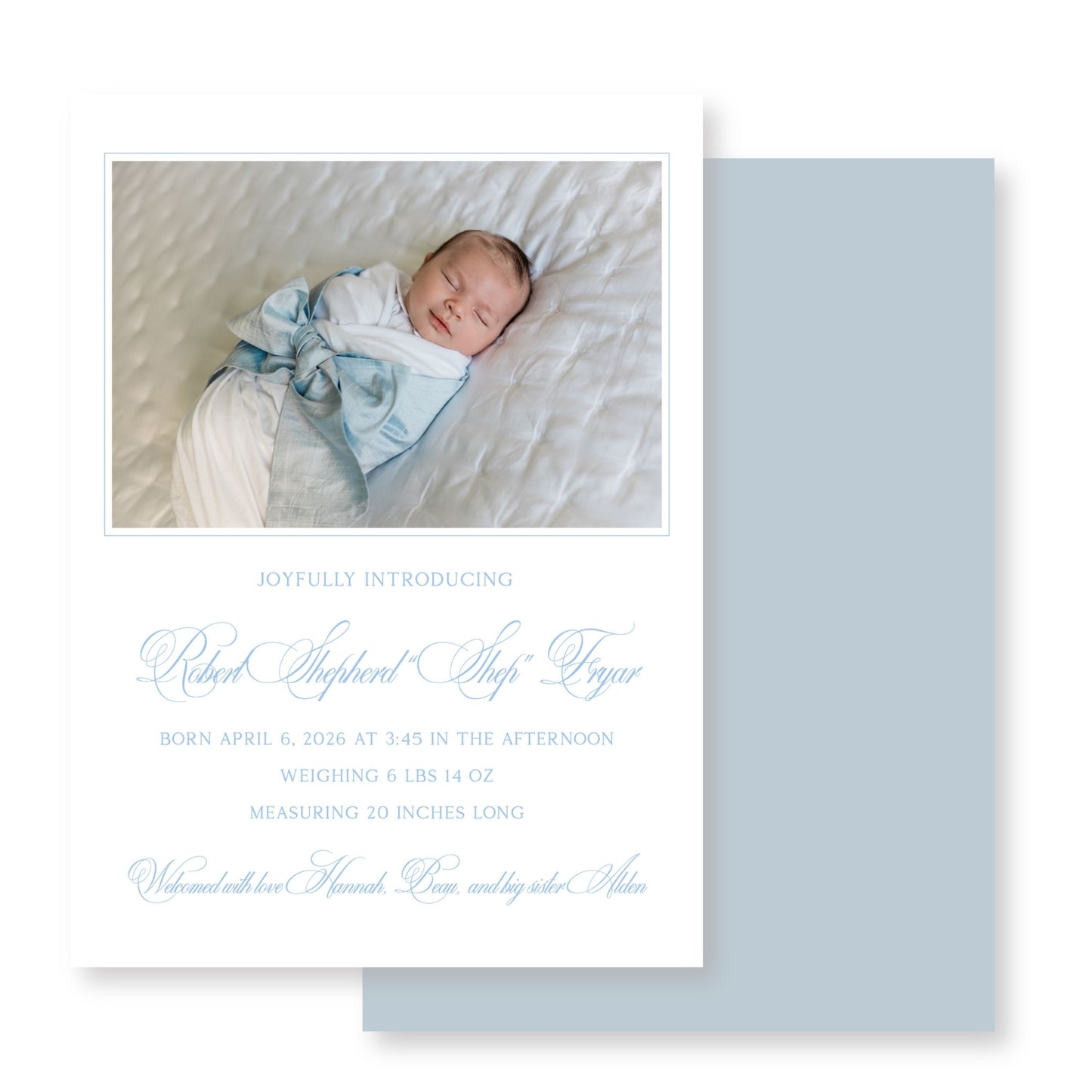 Classic Blue Baby Birth Announcement | Photo Baby Boy Announcement