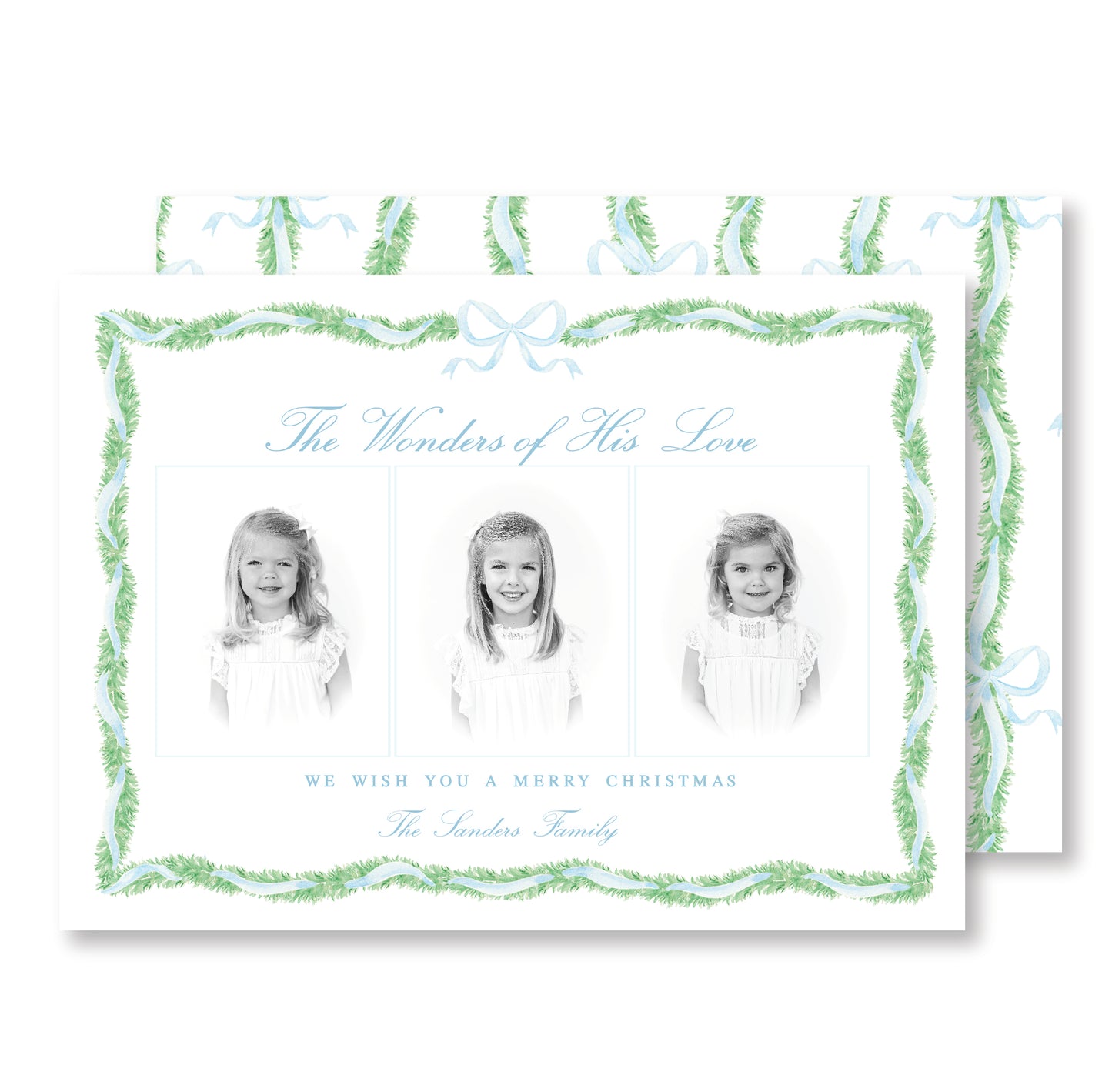 A Blue Ribbon Christmas- 3 photo Christmas Card Photo