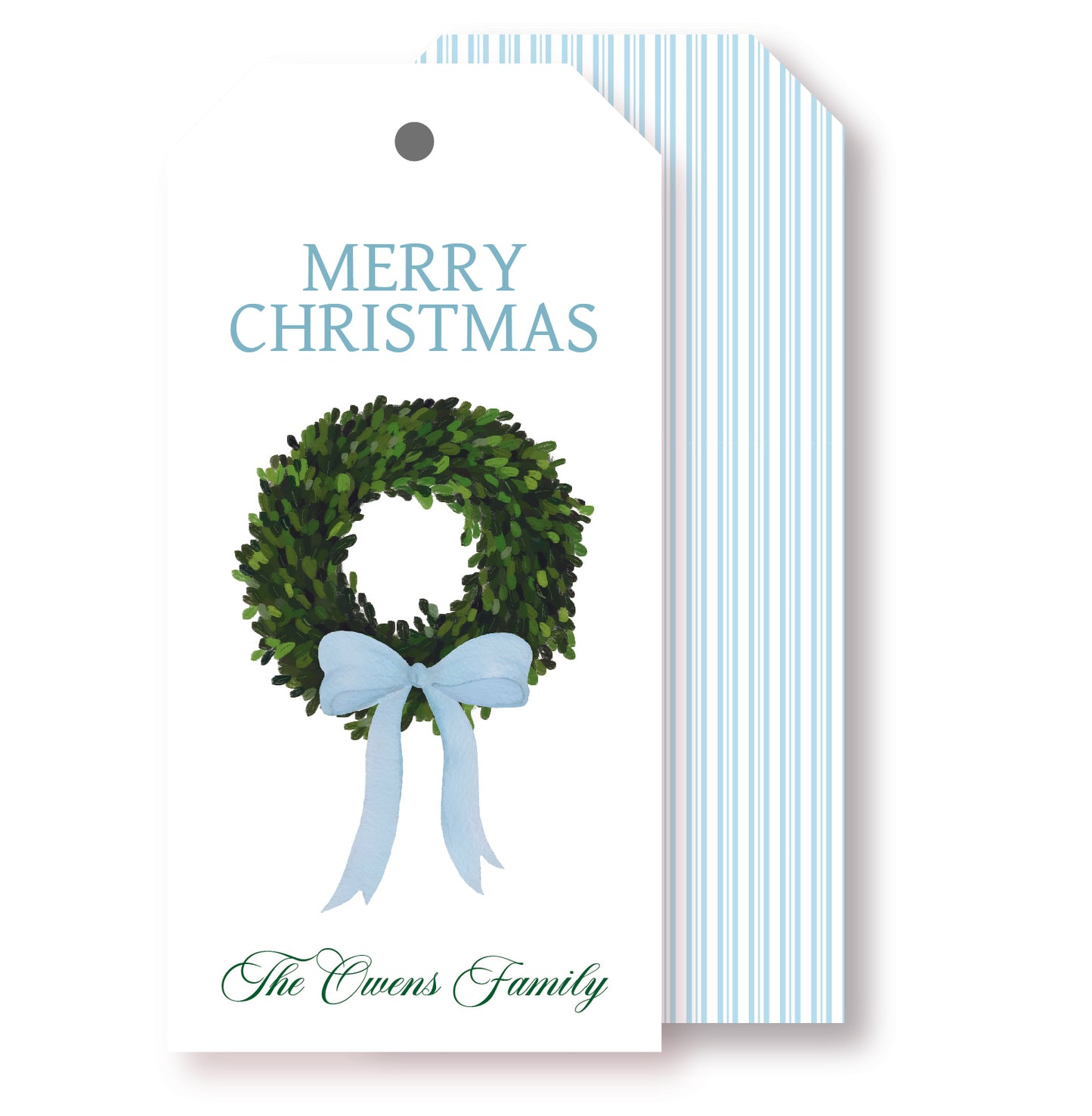 Blue Boxwood Wreath Christmas Tag