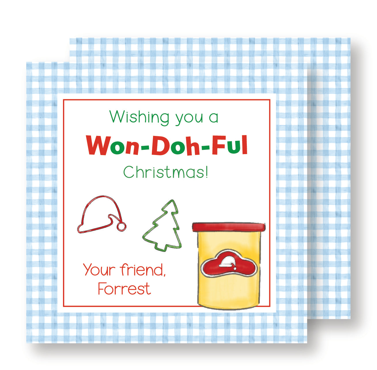 Blue Won-Doh-Ful Christmas tag