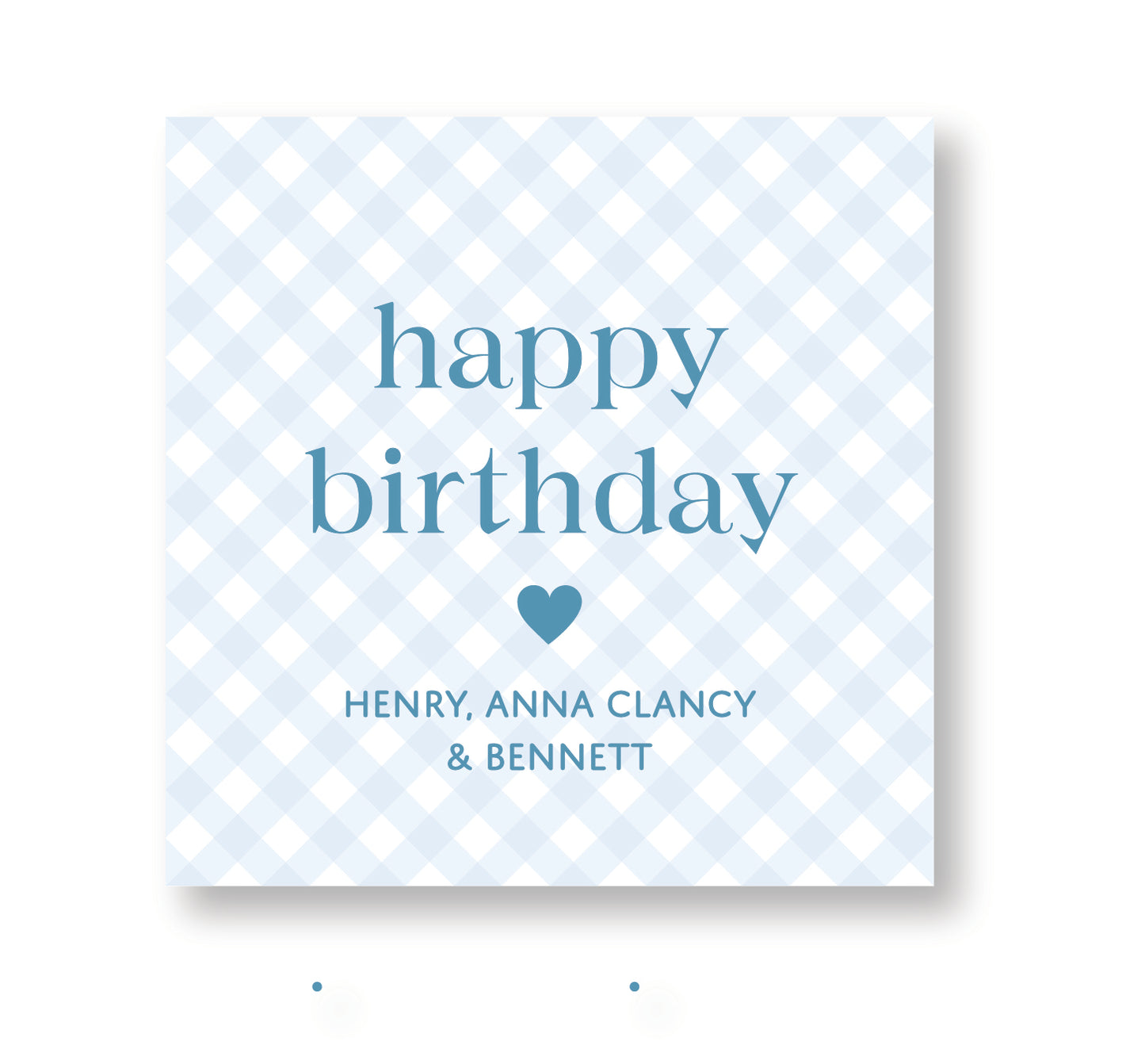 happy birthday blue gingham calling card