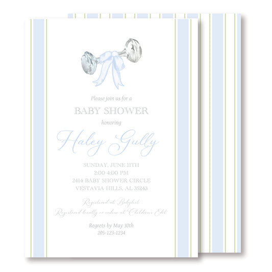 Blue Rattle Baby Shower Invitation