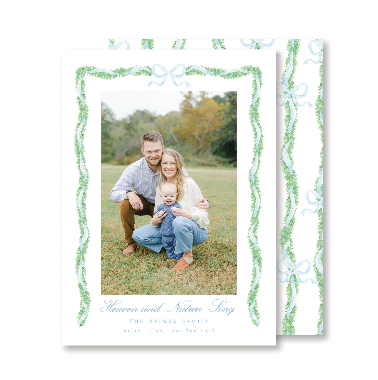 Blue Ribbon Frame Christmas Card Photo