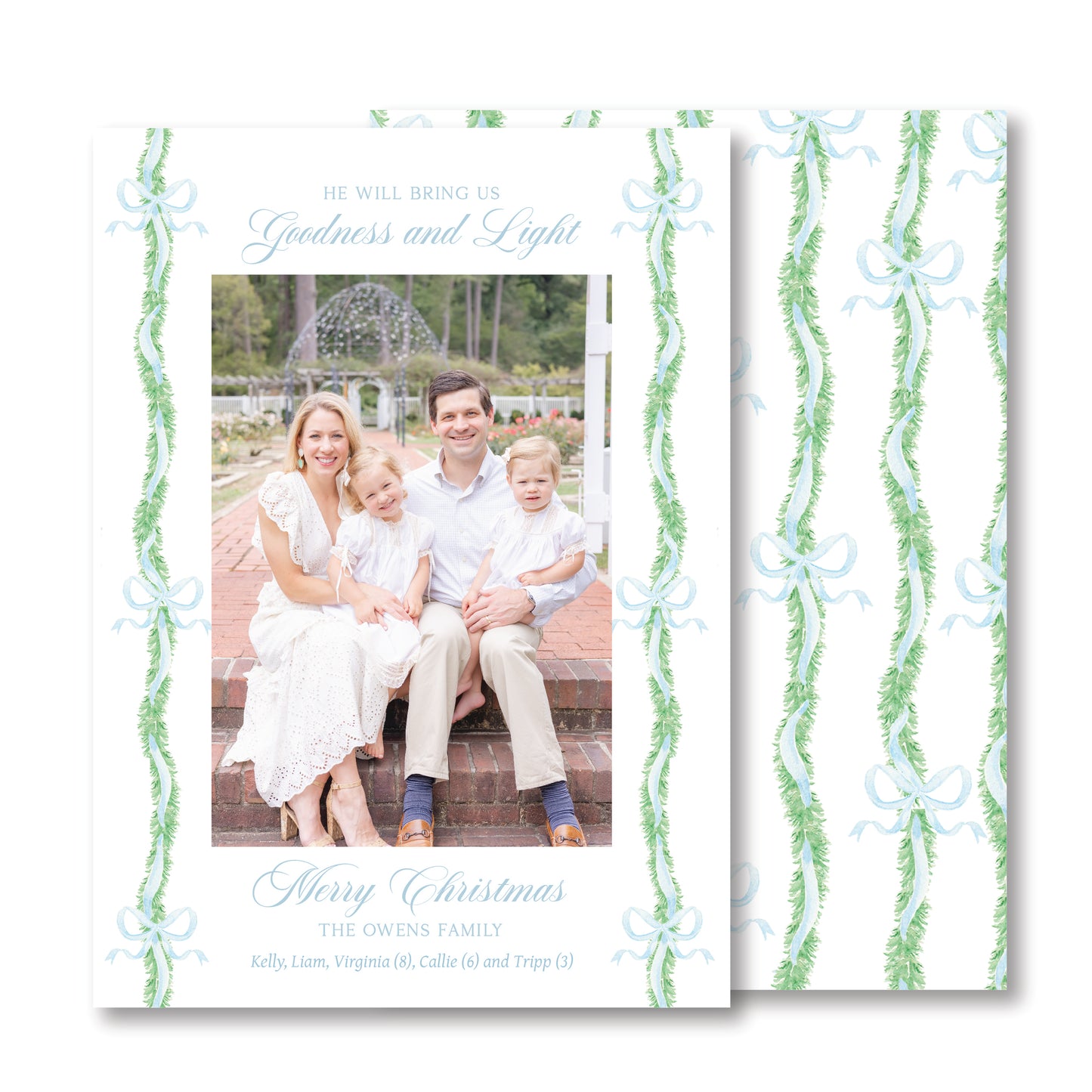 A Blue Ribbon Garland Christmas Card Photo