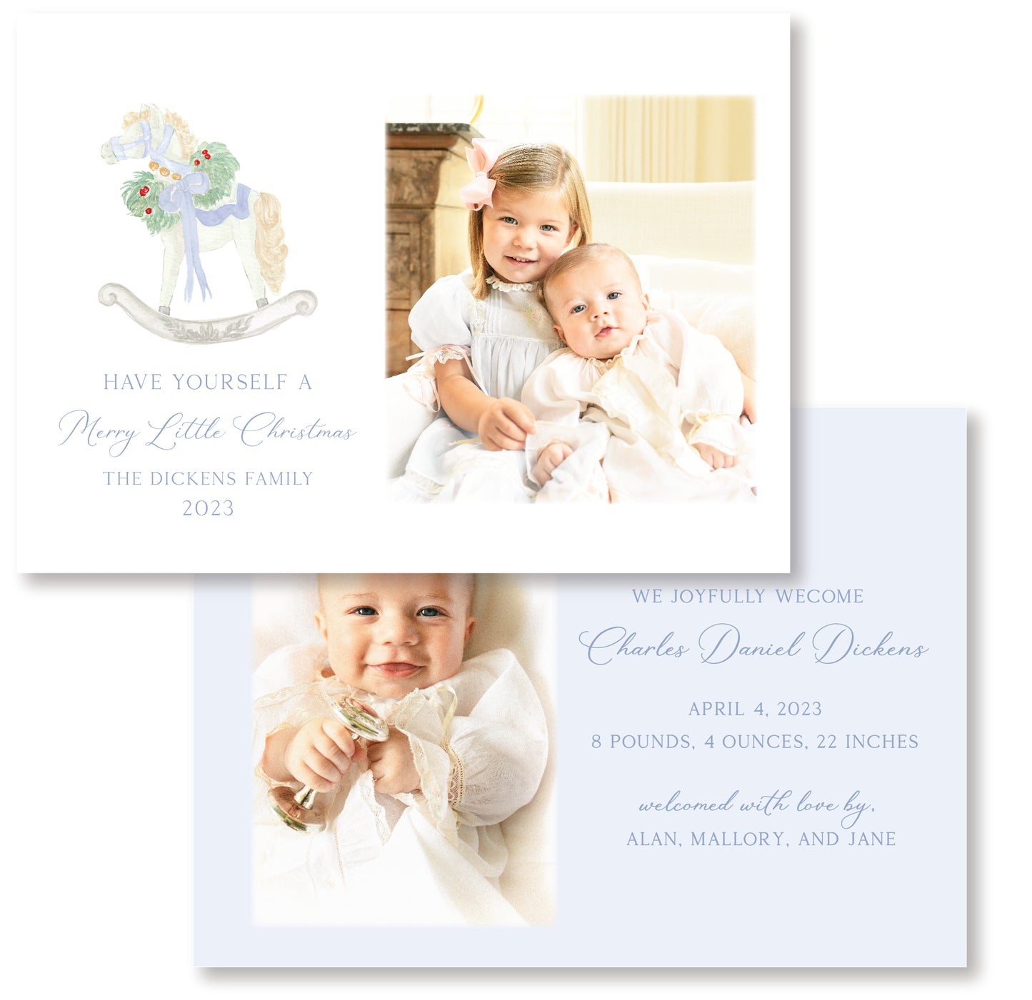 Christmas Rocking Horse Card- Horizontal Blue