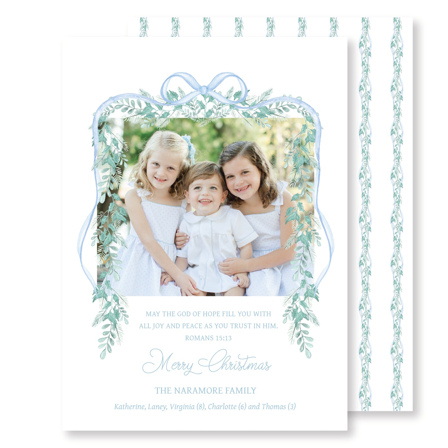 Blue Greenery Christmas Card