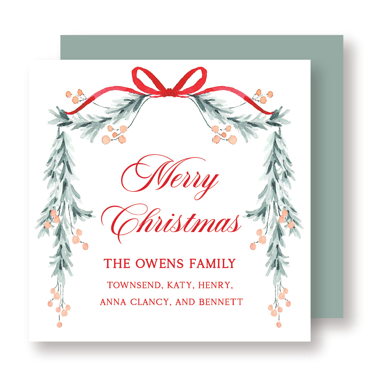 Red Bow Christmas Greenery Tag