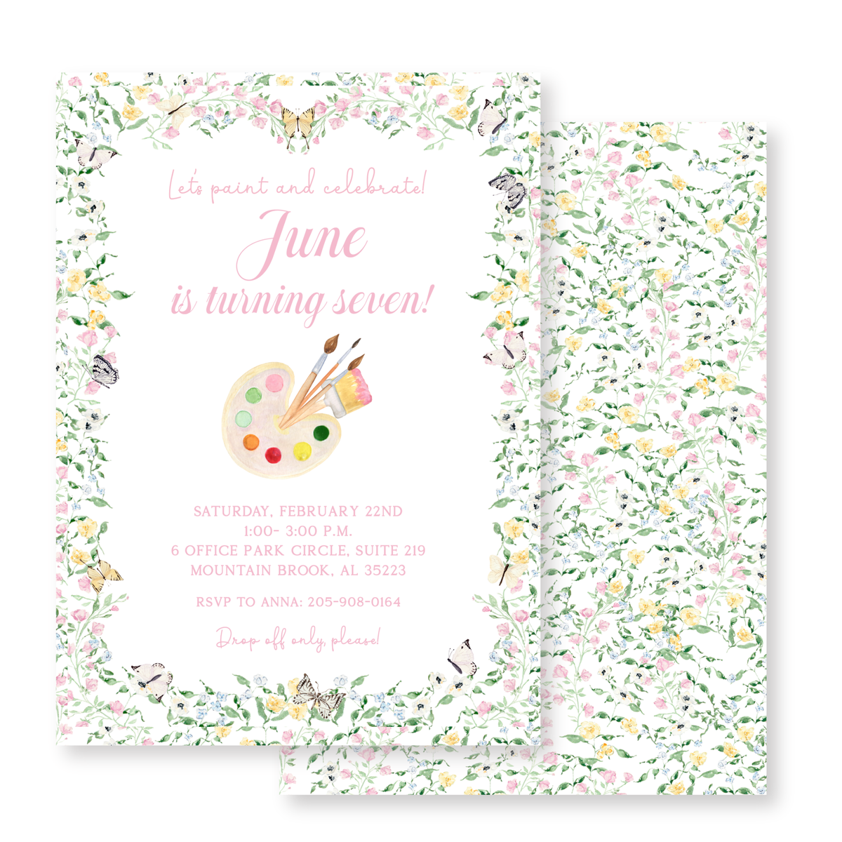 Butterfly Garden Paint Party Birthday Invitation