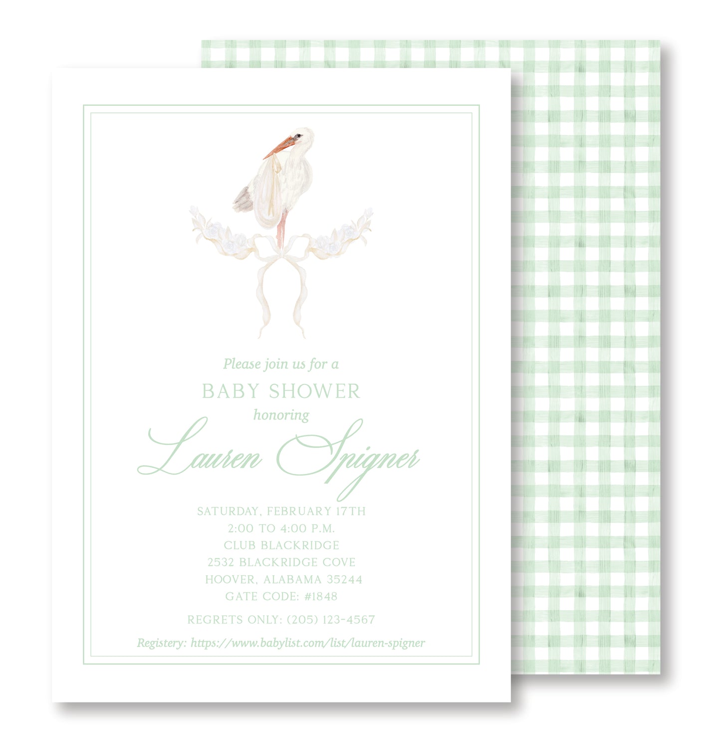 Gender Neutral Stork Baby Shower Invitation