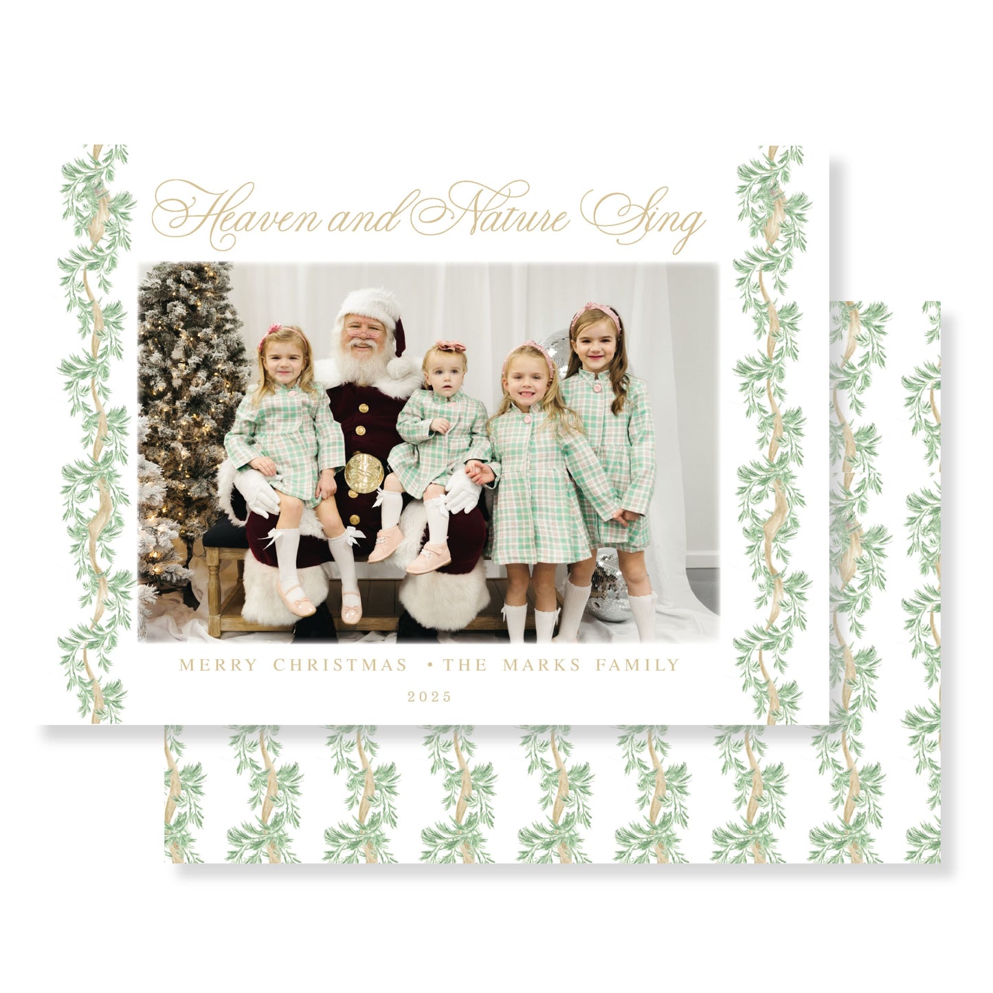 Golden Noel Garland Christmas Card Photo Horizontal