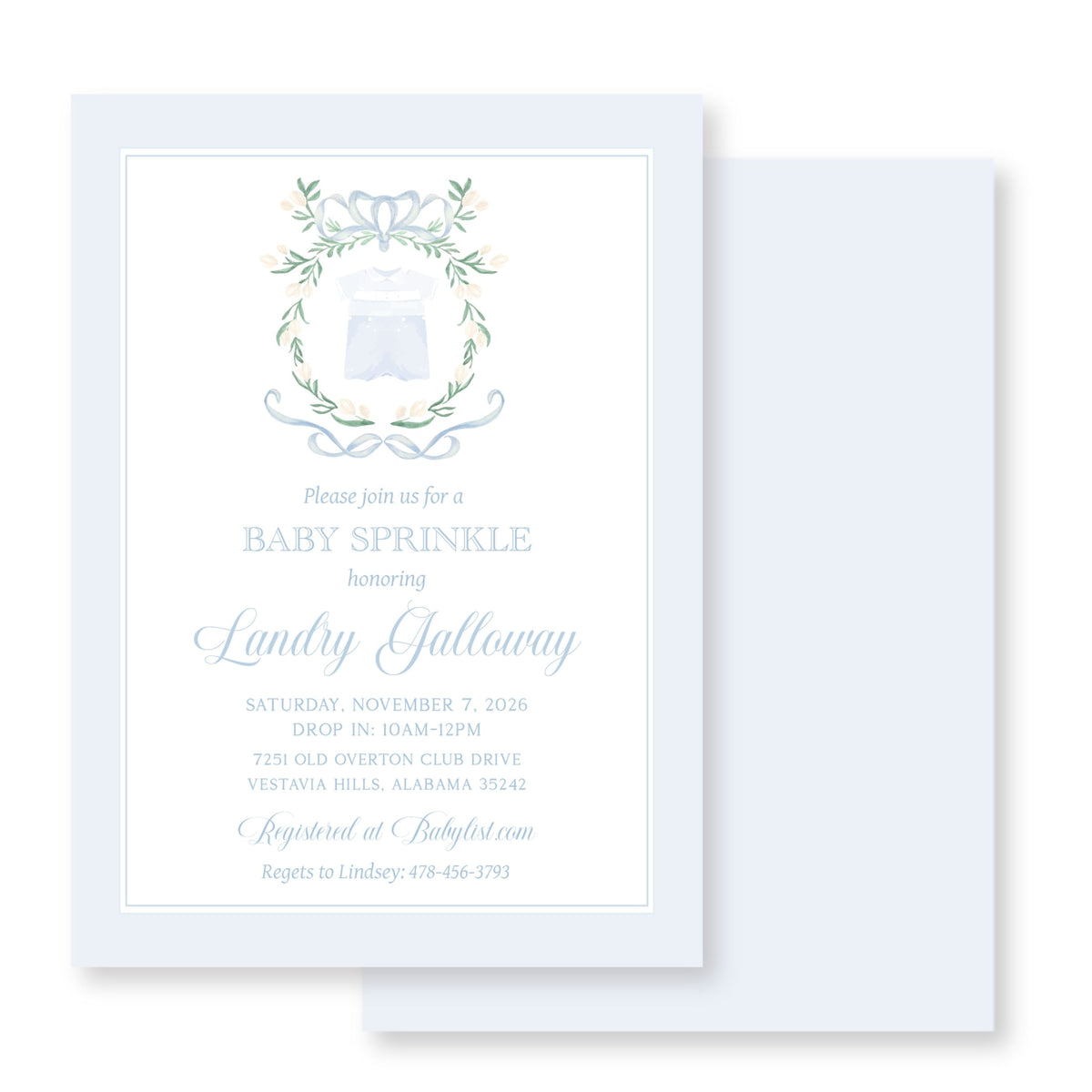 Blue Heirloom Baby Shower Invitation