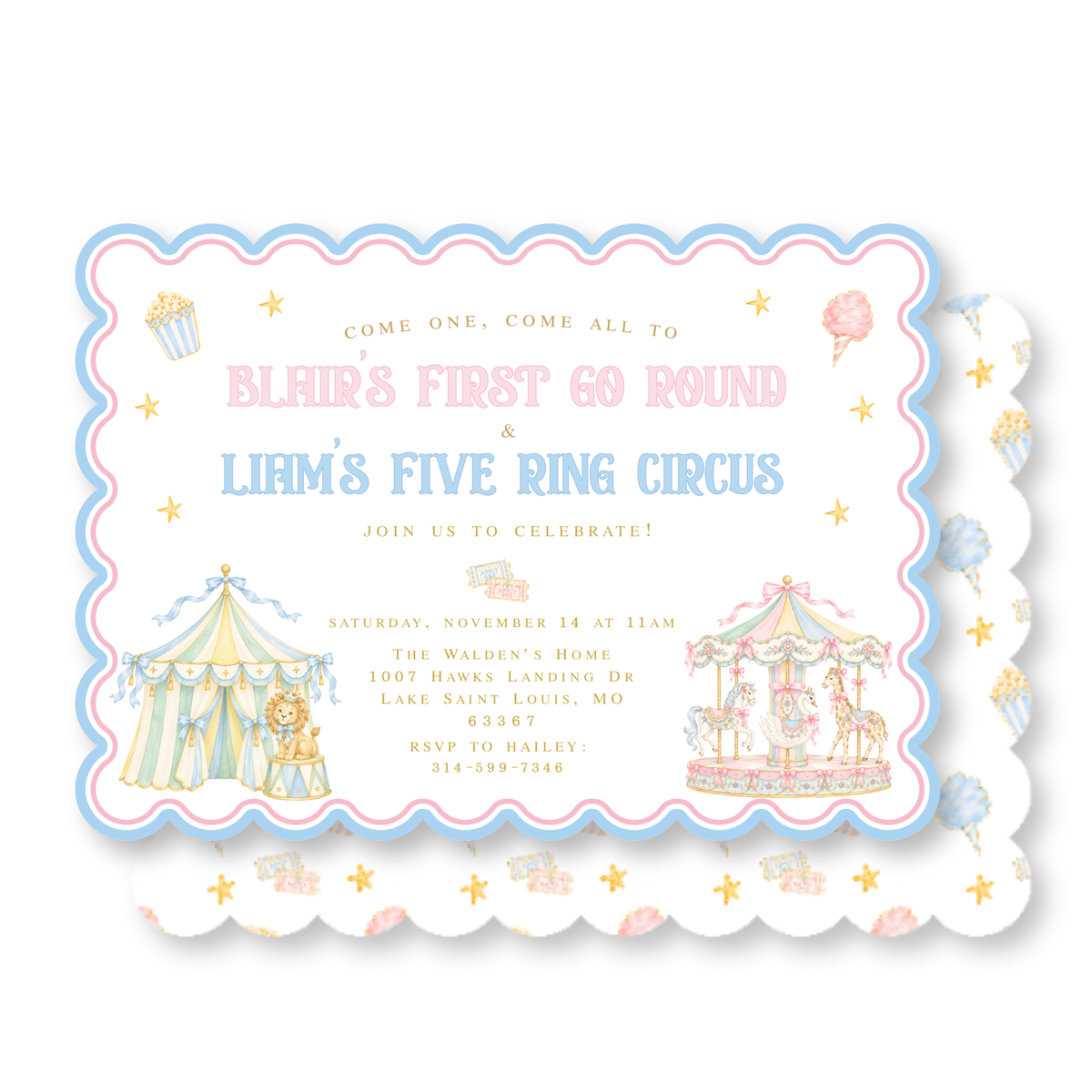 Scalloped Circus Invitation